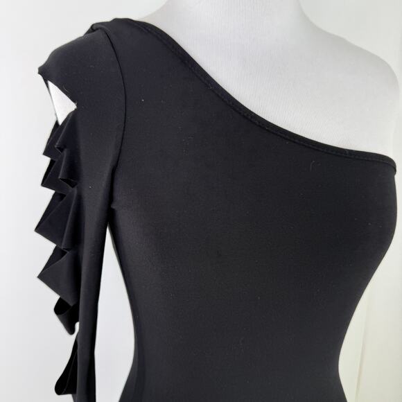 Vegas Royalty Black One Shoulder Cutout Mini Bodycon Dress Size Small - Picture 3 of 9